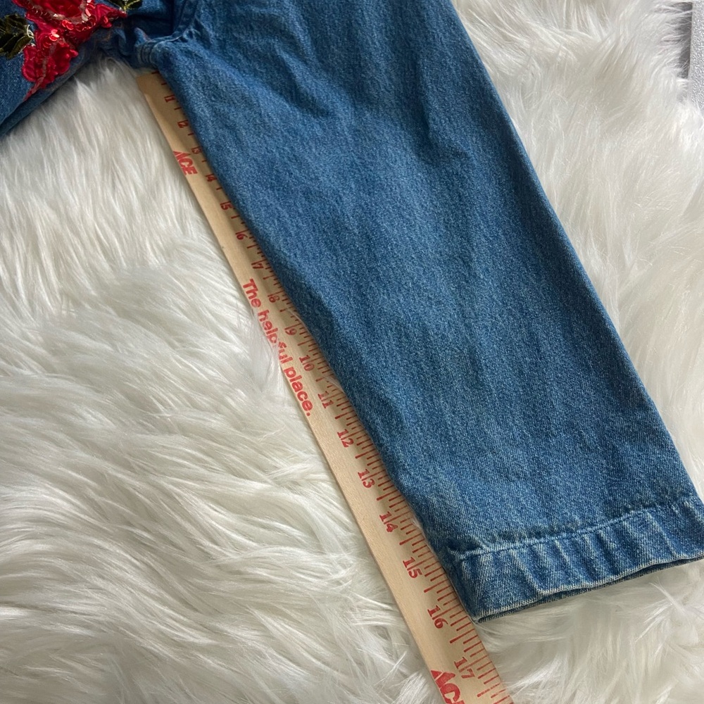Tantrums Sz S Women’s Blue Denim Jacket with Red Floral Embroidery - Picture 9 of 11